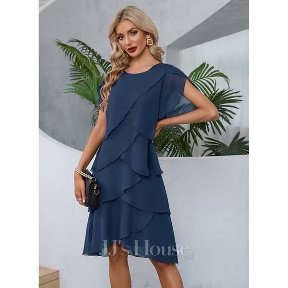 JJ’s House Ruffle Scoop A-line Chiffon Asymmetrical Midi Dress Small NWT - Picture 6 of 12